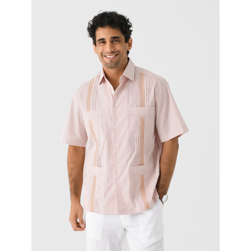 Centuria Men’s Short Sleeve Mini Check Guayabera Shirt