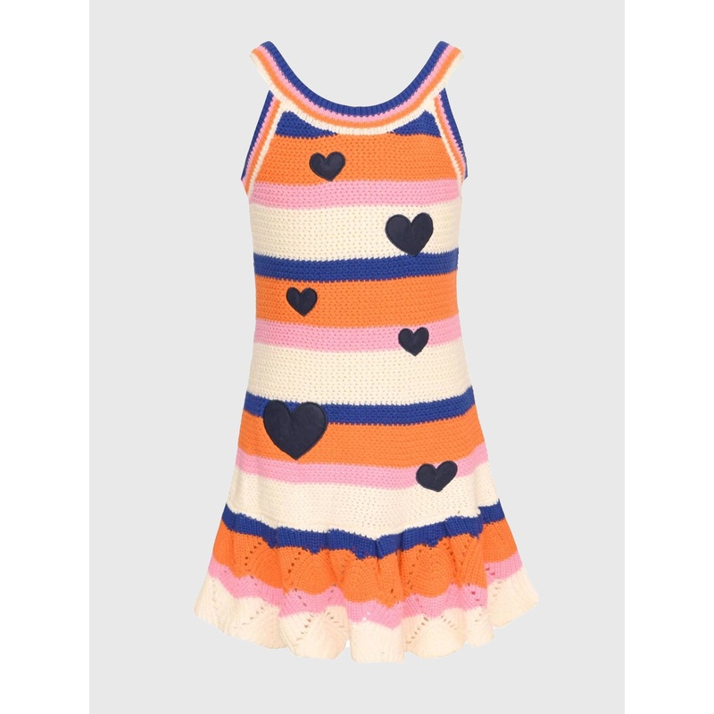 Hannah Banana Girls’ Heart Patch Stripe Knit Dress