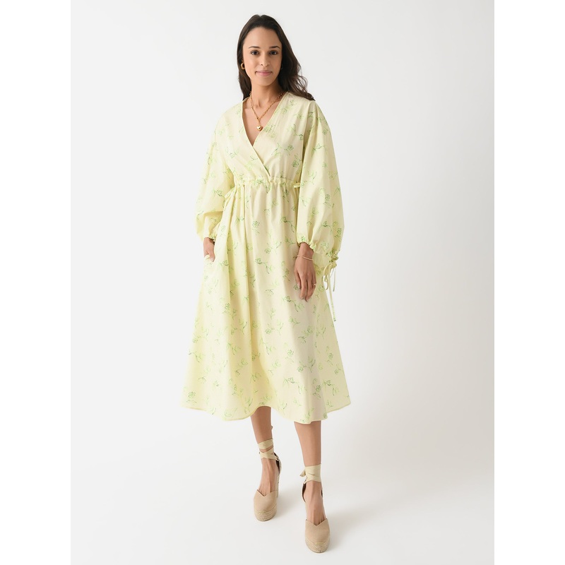 AVN Women’s Day Light Dress|40|42|44|MILK BASE WITH GREEN FLOWERS