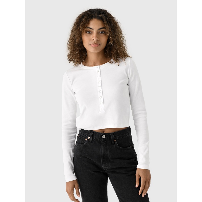 AMO Women’s Sassy Rib Henley|XS|S|M|L|NEPTUNE|WHITE