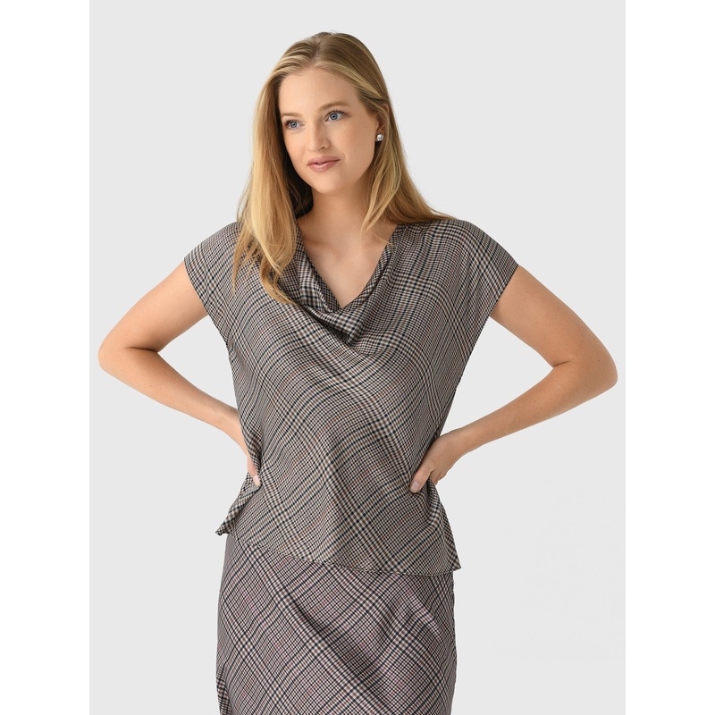 Vince Women’s Pressed Plaid Cowl-Neck Blouse