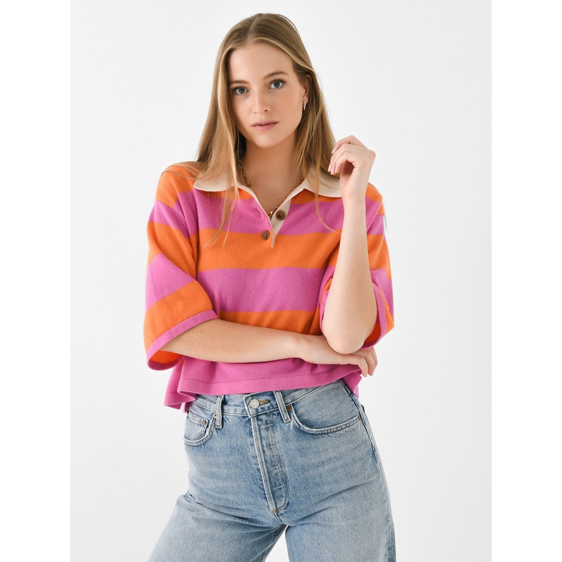 White + Warren Women’s Cashmere Cropped Striped Polo