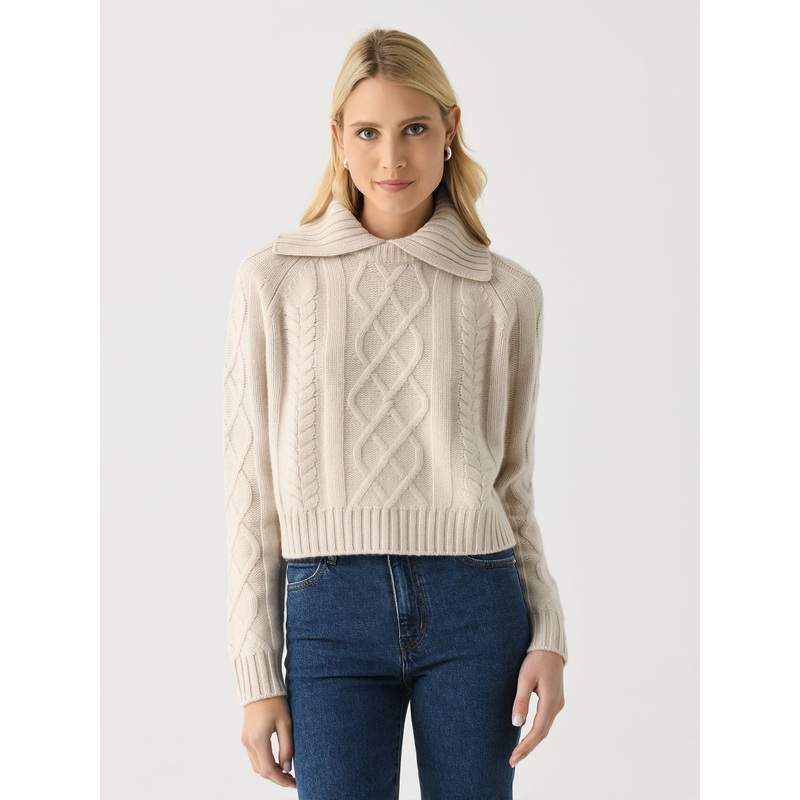 White + Warren Women’s Cashmere Luxe Cable Collar Crewneck