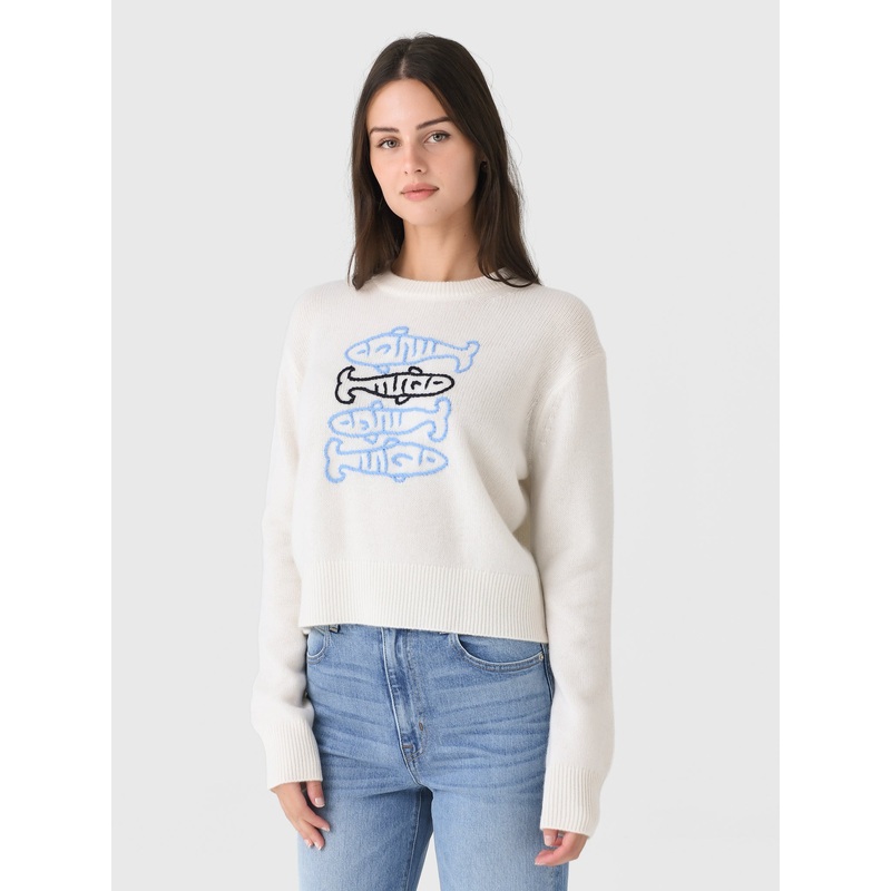 White + Warren Women’s Cashmere Sardine Embroidered Crewneck Sweater