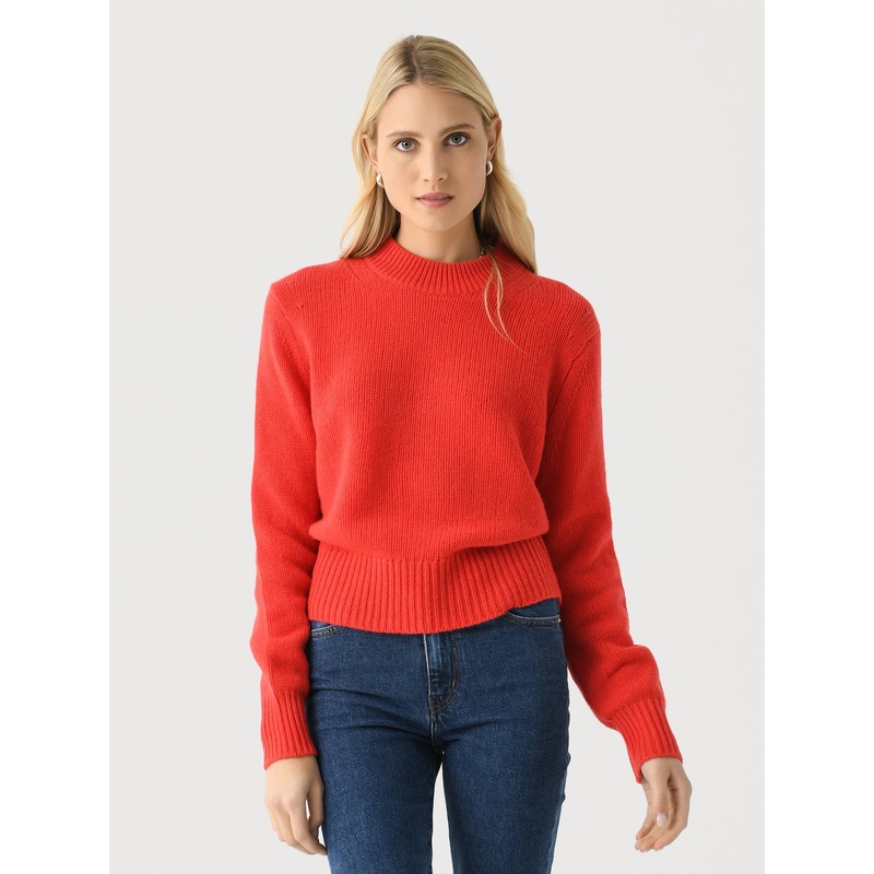 White + Warren Women’s Cashmere Wide Rib Trim Crewneck