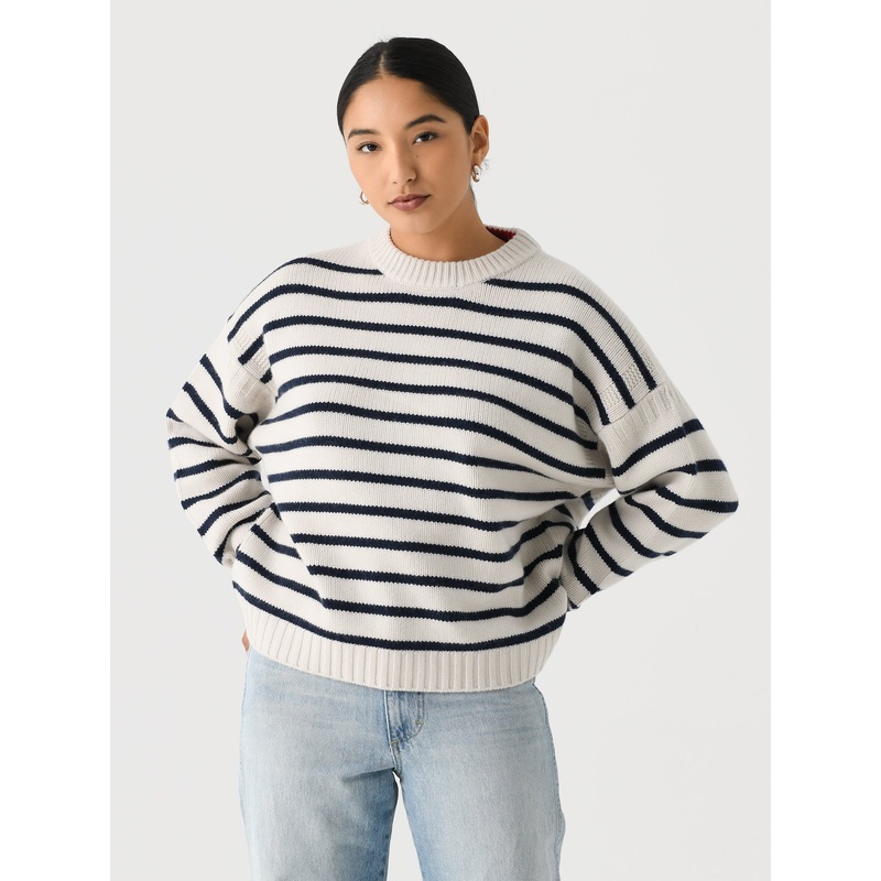 White + Warren Women’s Merino Cashmere Striped Crewneck