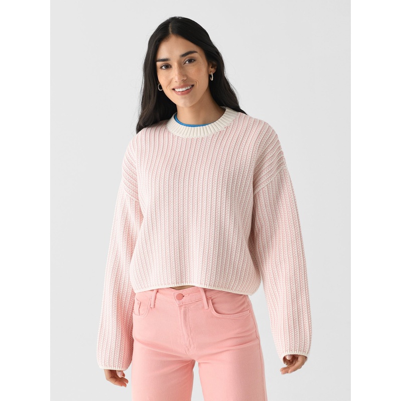 White + Warren Women’s Organic Cotton Two Tone Textured Crewneck