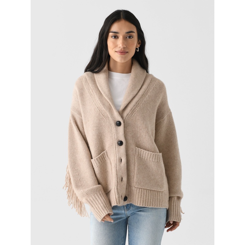 White + Warren Women’s Cashmere Blend Luxe Fringe Cardigan