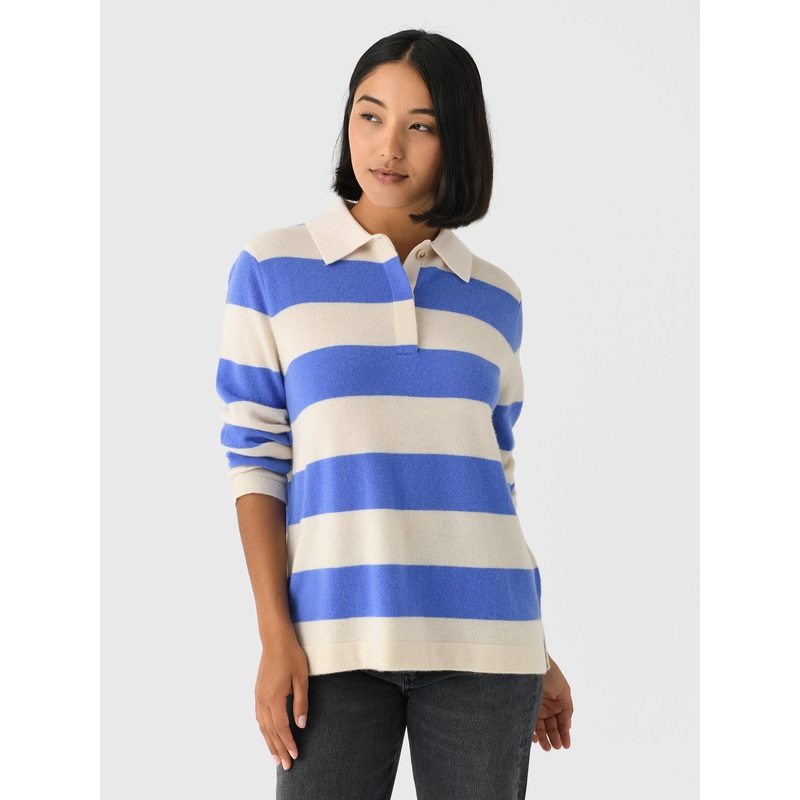 White + Warren Women’s Cashmere Rugby Stripe Polo