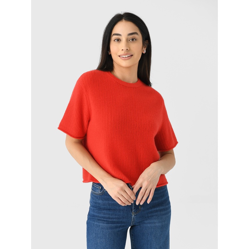 White + Warren Women’s Cashmere Waffle Mesh Tee
