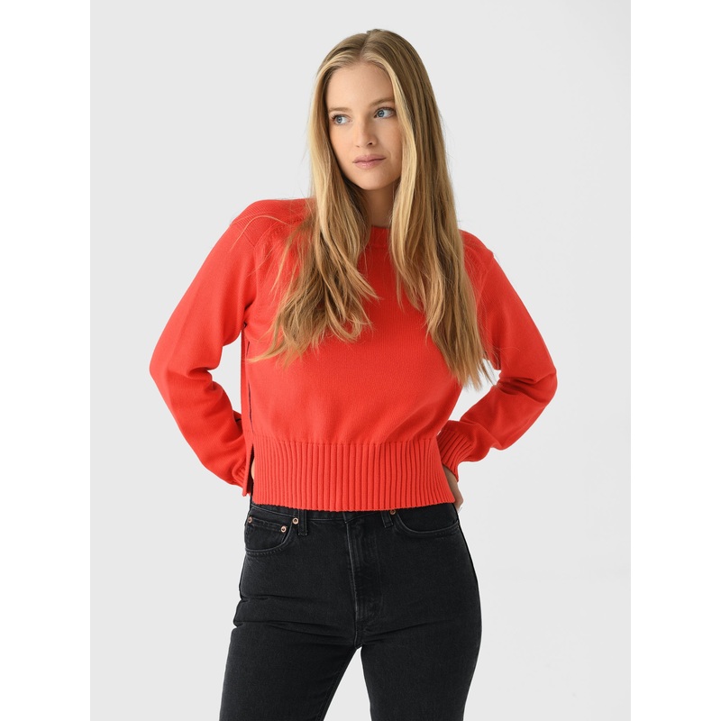 White + Warren Women’s Soft Cotton Rib Trim Sweatshirt