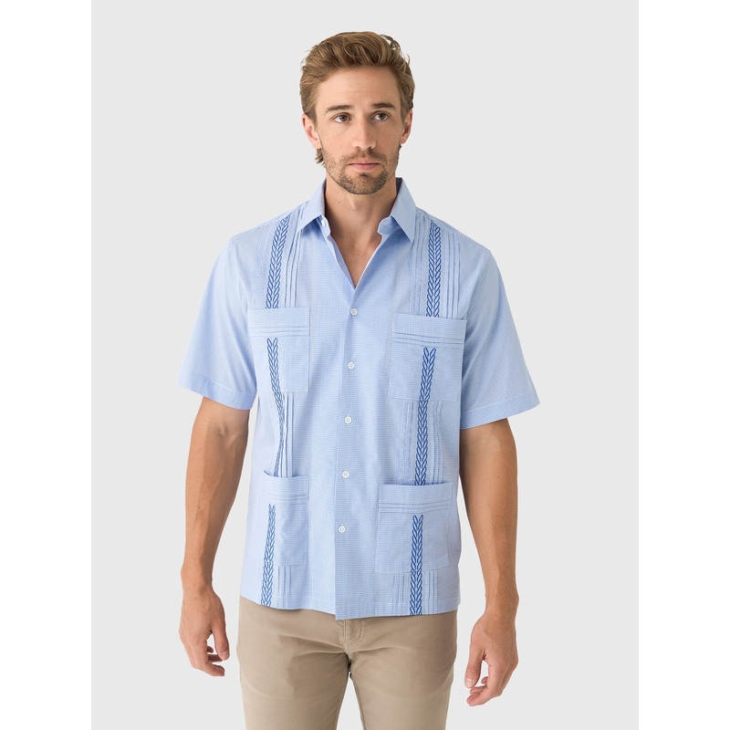 Centuria Men’s Short Sleeve Cotton Gingham Guayabera Shirt