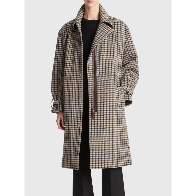 Vince Women’s Faux-Leather-Trim Plaid Car Coat