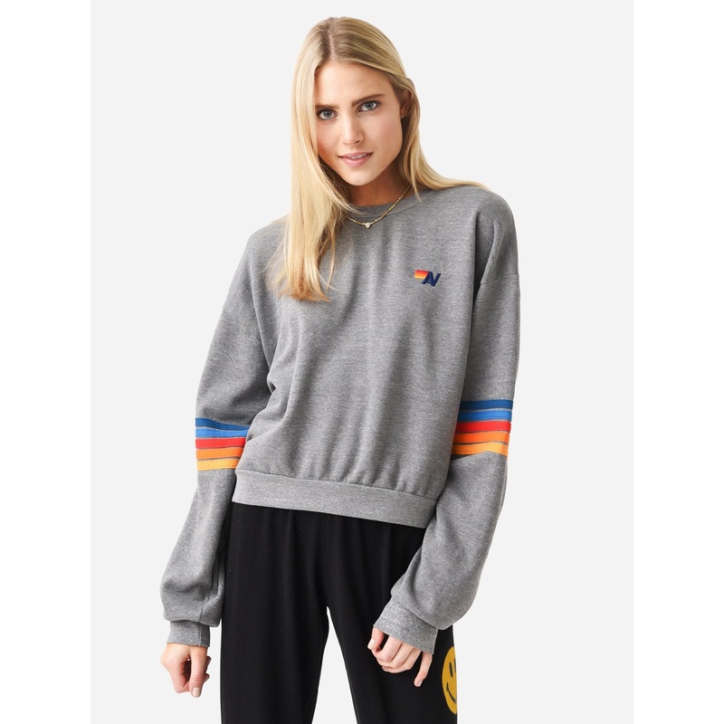 Aviator Nation Women’s Rainbow Stitch Sleeve Crew Sweatshirt