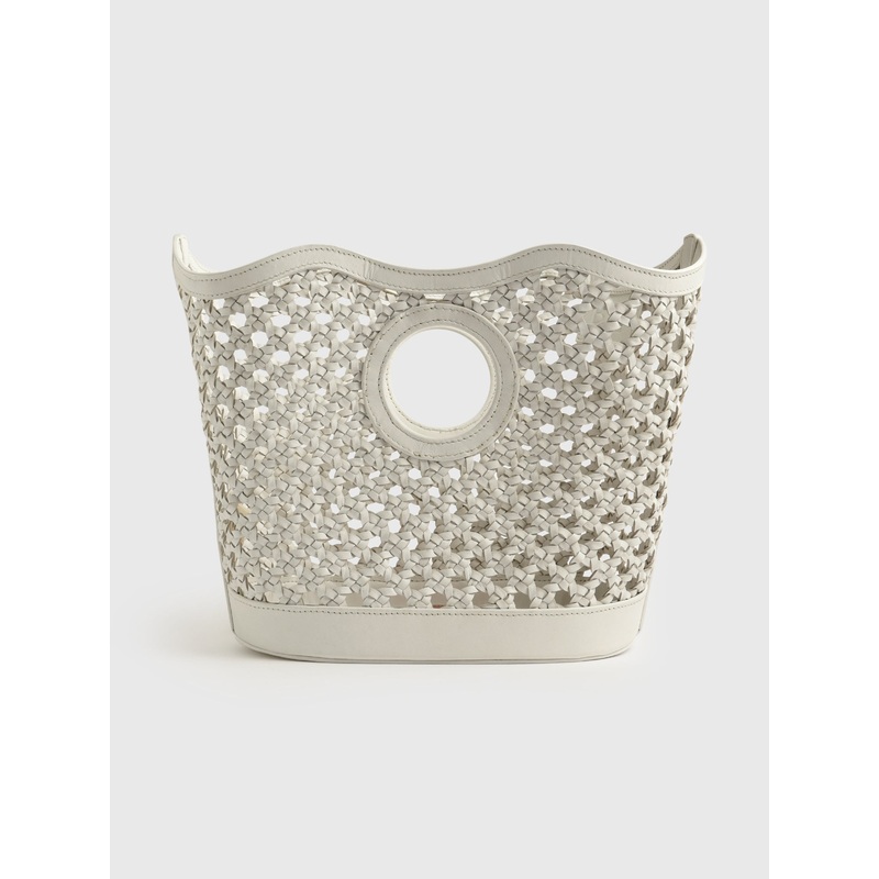 BTB Moa Leather Tote Bag|O/S|WHITE|COGNAC