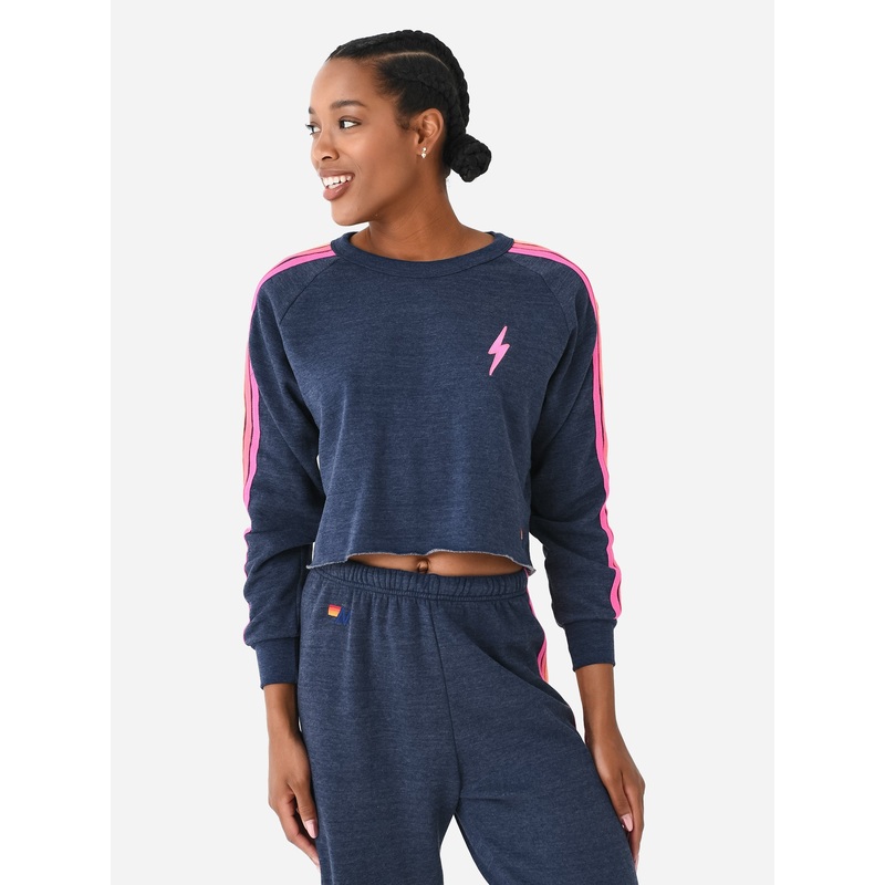 Aviator Nation Women’s Bolt Embroidery Classic Cropped Crew Sweatshirt