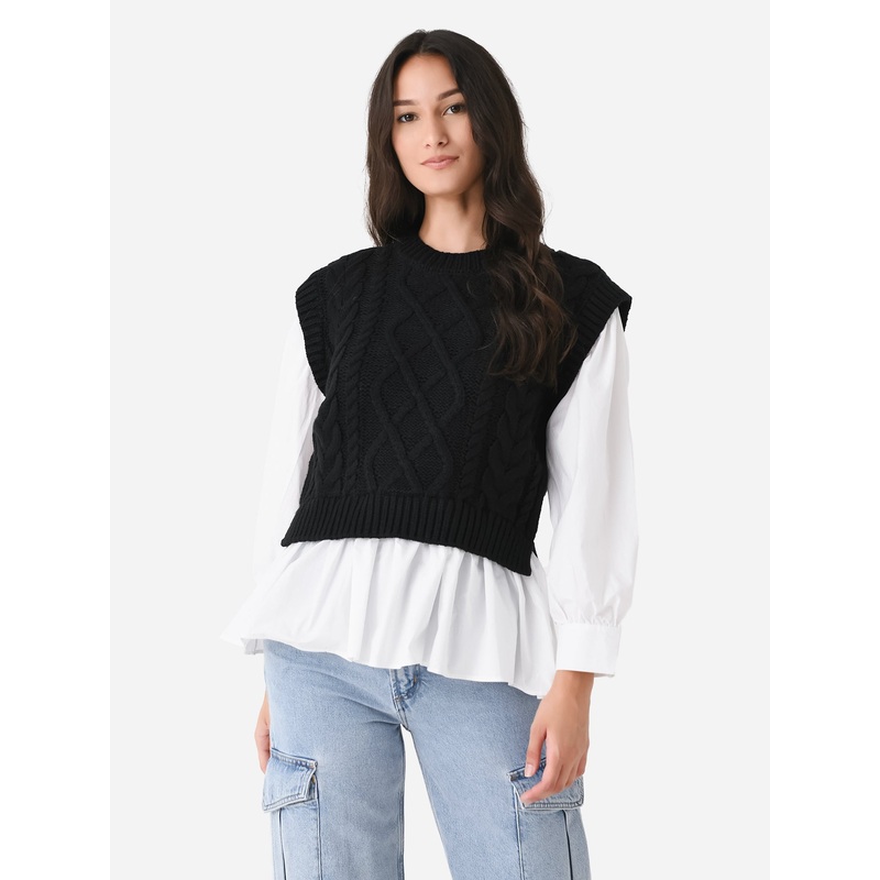 English Factory Women’s Mixed Media Cable Detail Sweater