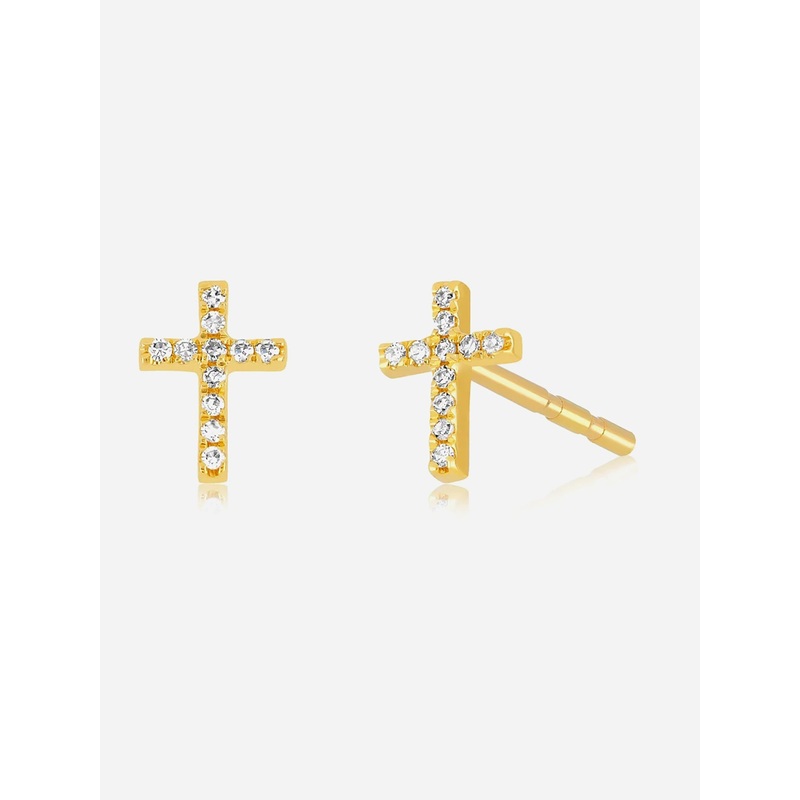 EF Collection Diamond Mini Cross Stud Earrings