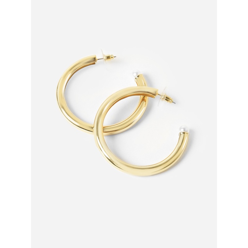 Nicola Bathie Chunky Golden Hoop + Pearl Earrings