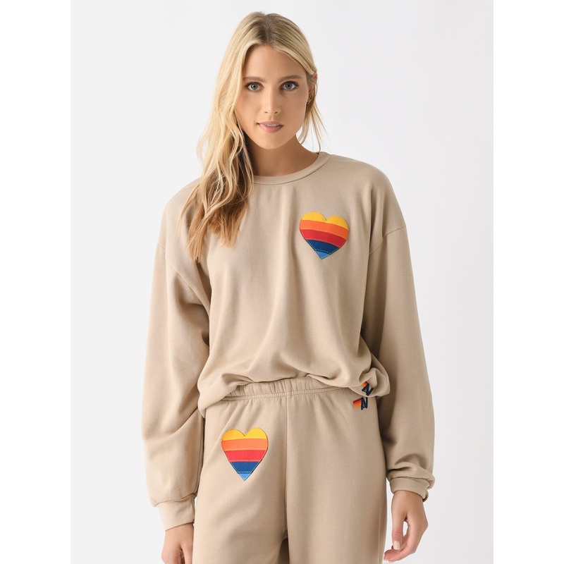 Aviator Nation Women’s Rainbow Heart Stitch Relaxed Crew Sweatshirt