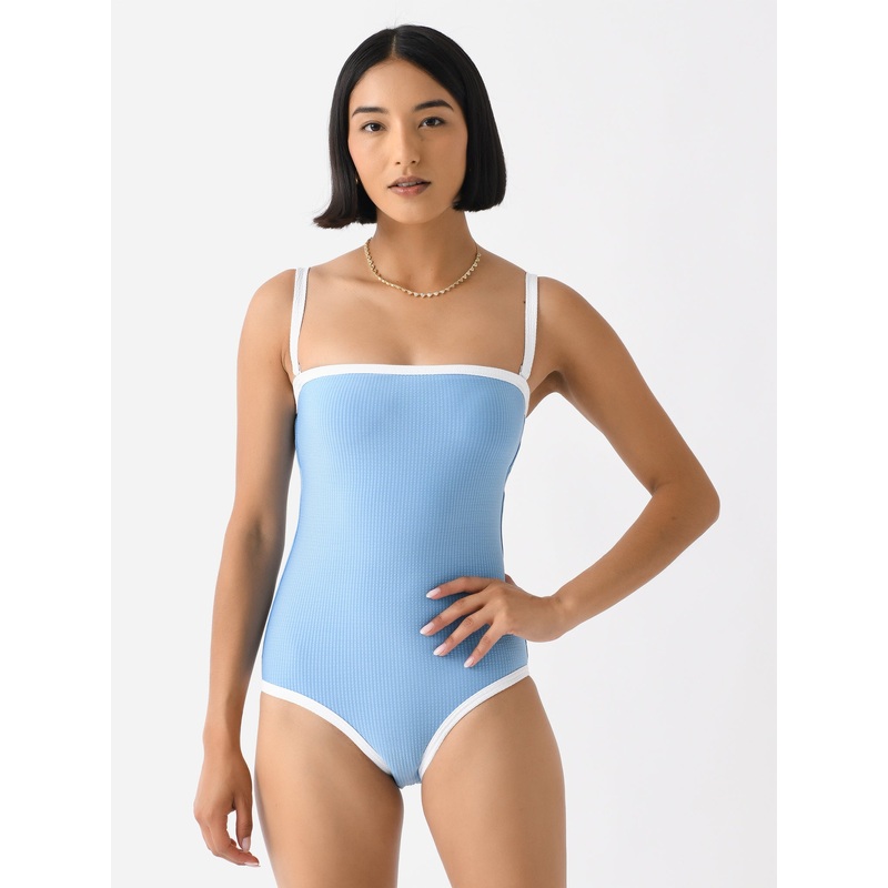 Minnow Women’s Surfside Blue Seersucker One-Piece Swimsuit