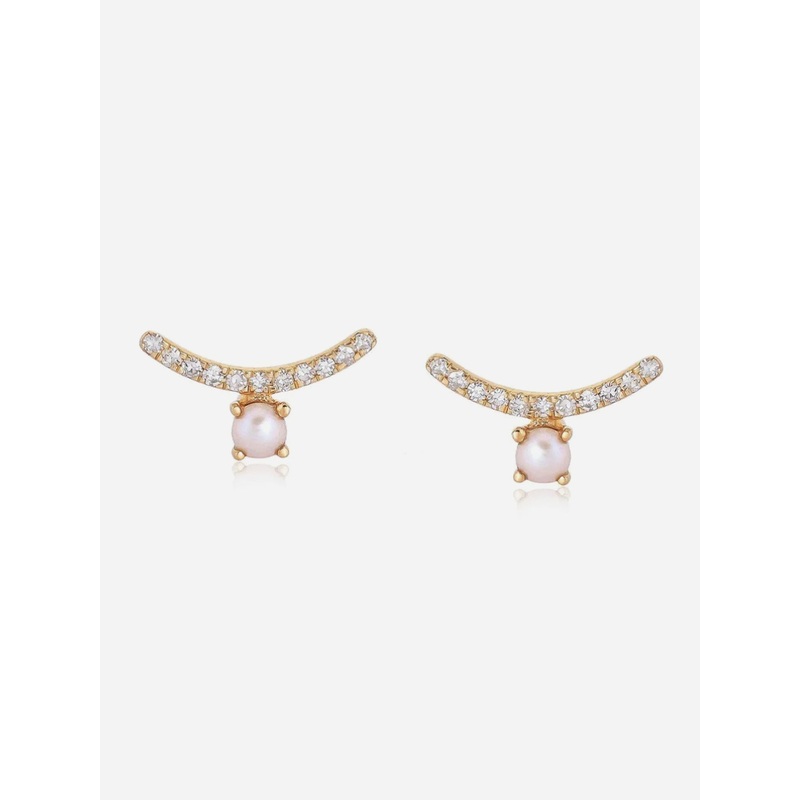 S. Bell Diamond Pearl Crawler Earrings