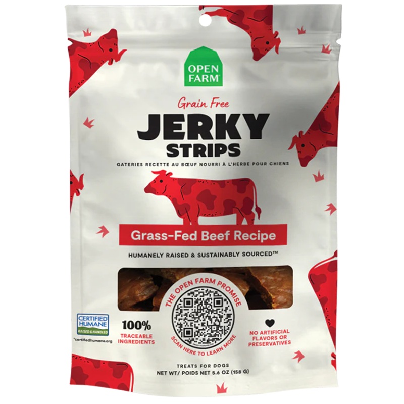 Open Farm Jerky Strips Grass Fed Beef Recipe 5.6oz