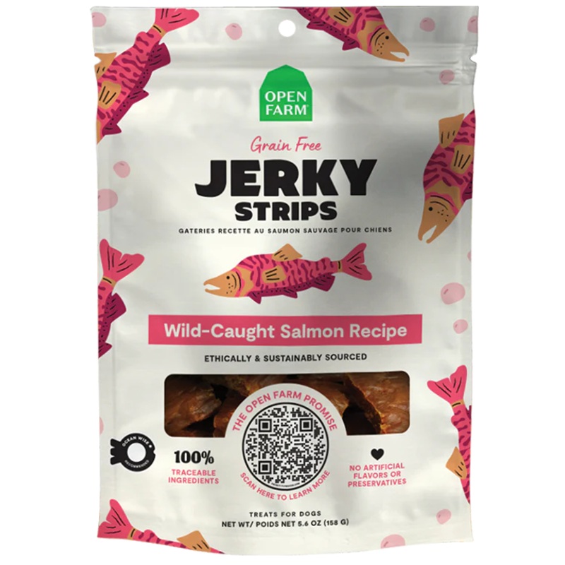Open Farm Jerky Strips Wild Caught Salmon Recipe 5.6oz