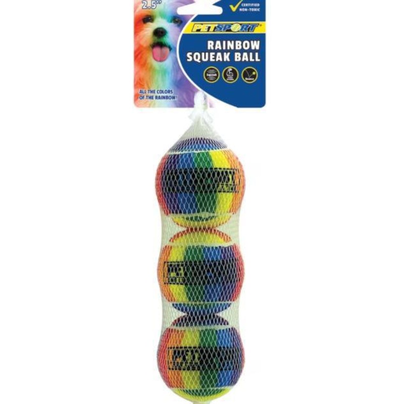 PetSport Rainbow Squeak Ball 2.5 3pk
