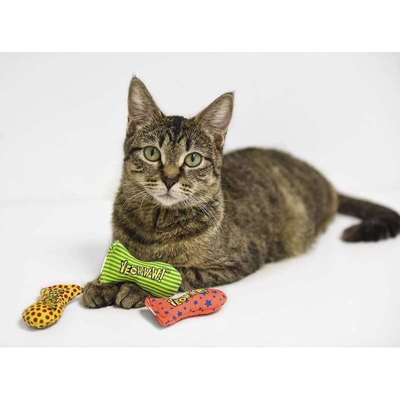 Yeowww! Stinkies Catnip Toys|Yellow w/Red Polka Dots|Green Striped|Pink with Blue Stars