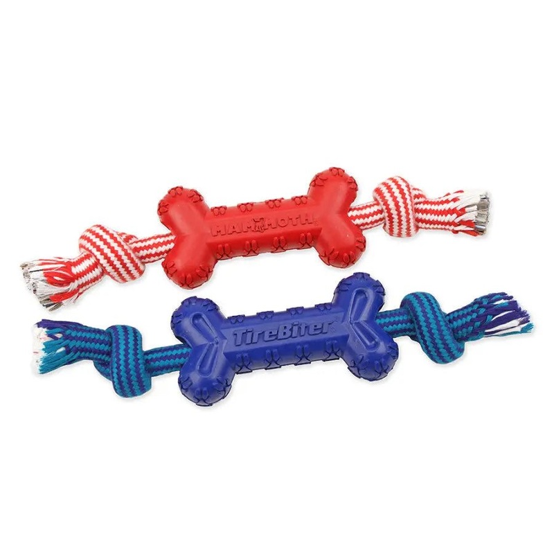Mammoth Pet Products TireBiter Advanced Color Bone w/Extra Rope Dog Toy 7.25 in