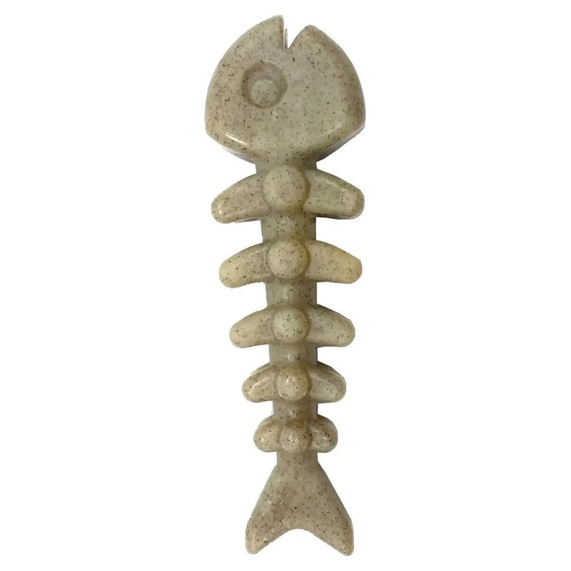 SodaPup Nylon Fish Bone Interactive Dog Chew Toy Brown