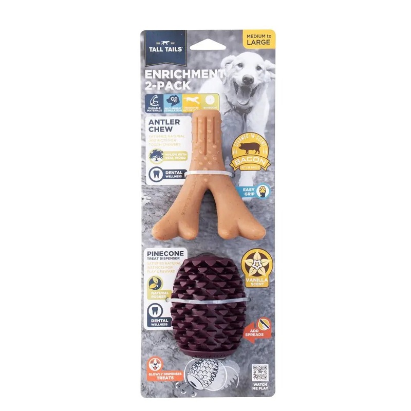 Tall Tails 2 Pack Antler/Acorn Enrichment Pack Safe Chew Toys for Dogs