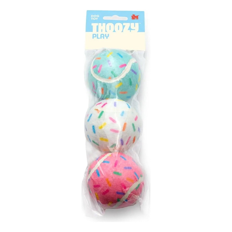 ThoozyPet Birthday 3pk Sprinkle Tennis Balls Fetch Dog Toy 2.5