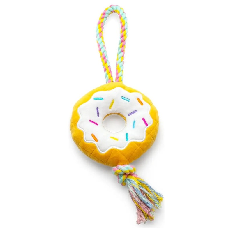 ThoozyPet Birthday Donut Plush Dog Toy with Rope 12