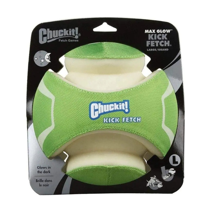 Chuckit! Kick Fetch Max Glow Dog Toys Glow Green/White Color
