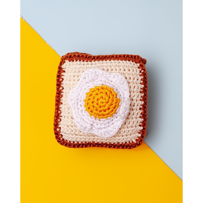 Toast w/ Sunny Side Up Eggs Squeaky Knit Dog Toy