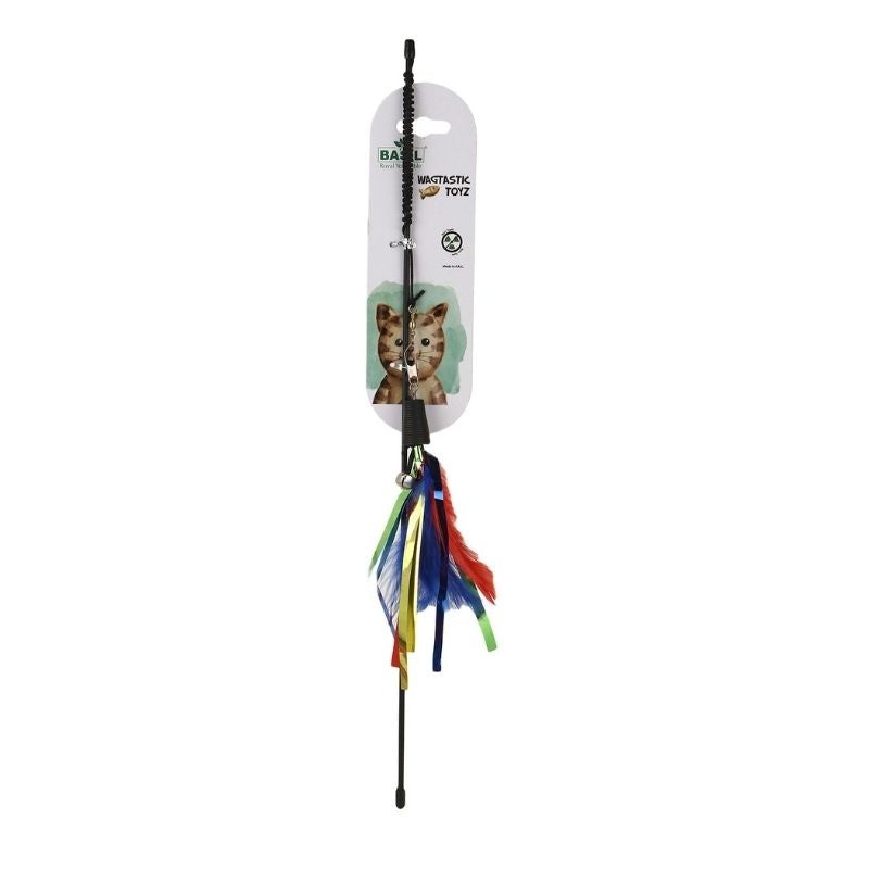 Basil Cat Toys – Cat Teaser Stick with Feathers and Bell