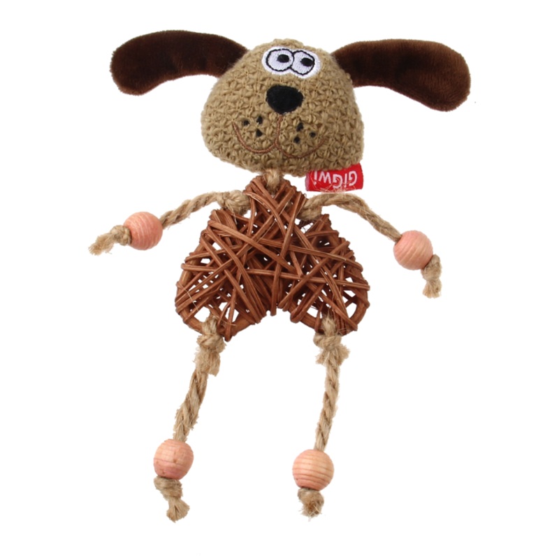 GiGwi Cat Toys – Eco Line Dog ‘Catch & Scratch’ with catnip Rattan/Wood/Plush