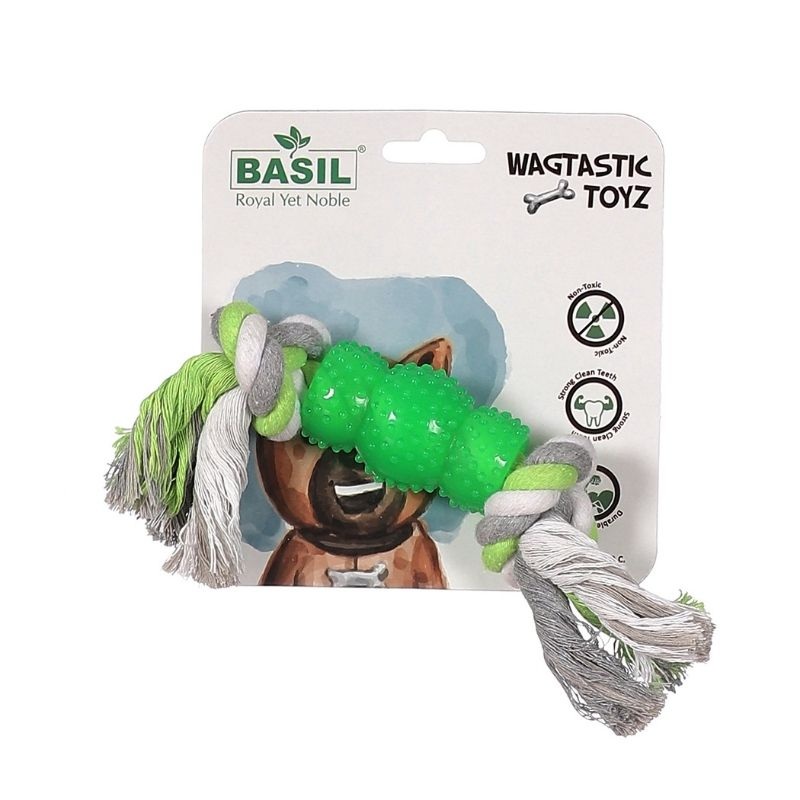 Basil Dog Toys – Cotton Rope with Hard TPR Center – Assorted
