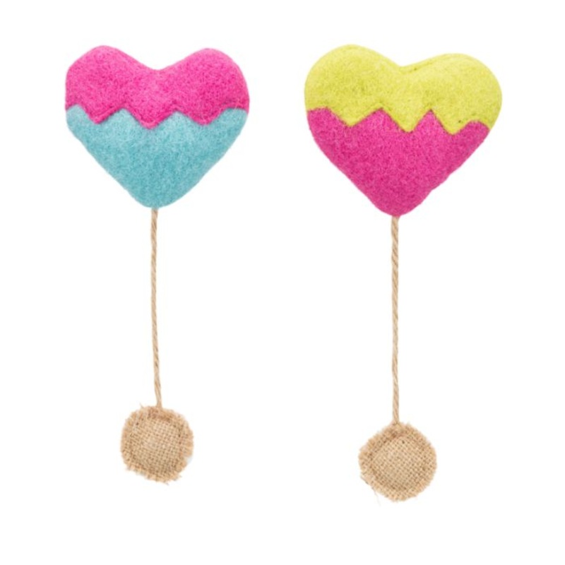 Trixie Cat Toy – Heart Plush Toy with Jute Ball (Pack of 1)(Assorted)