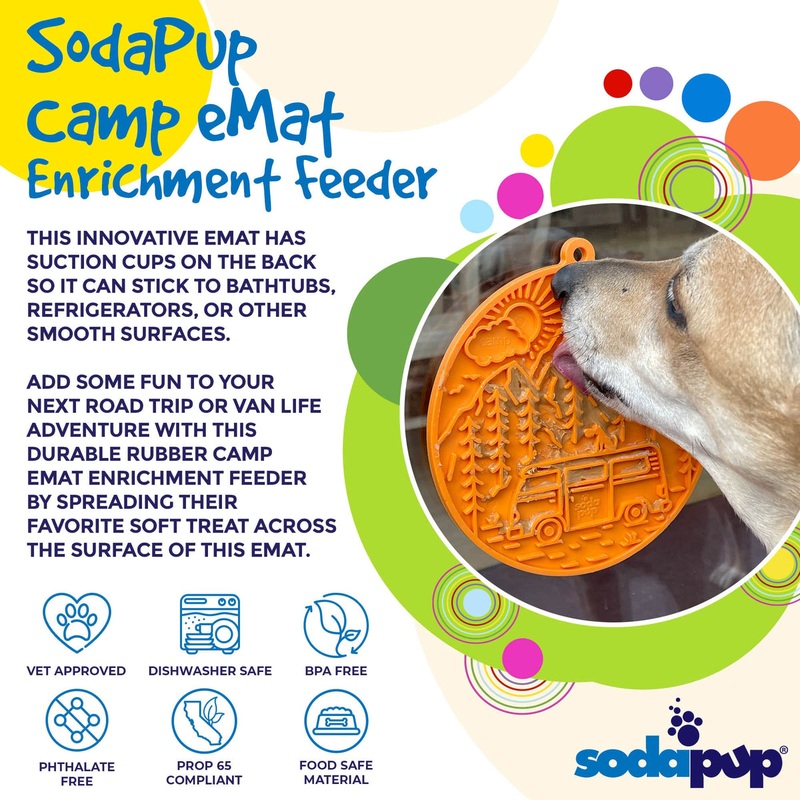 SodaPup eMat Enrichment Lick Mat Camp with Suction Cups Orange 8
