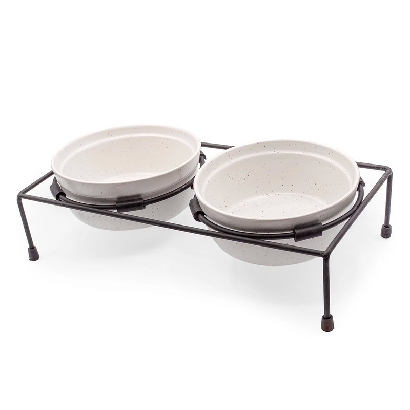 ThoozyPet Stoneware Pet Double Diner White 10 oz